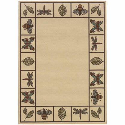 Montego Ivory Brown Botanical  Outdoor Rug - Free Shipping