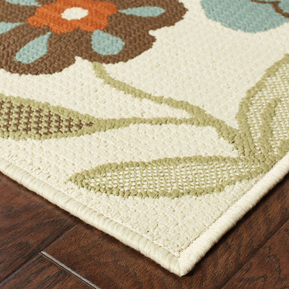 Woven - Montego Ivory Brown Floral  Outdoor Rug