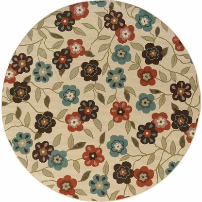 Woven - Montego Ivory Brown Floral  Outdoor Rug